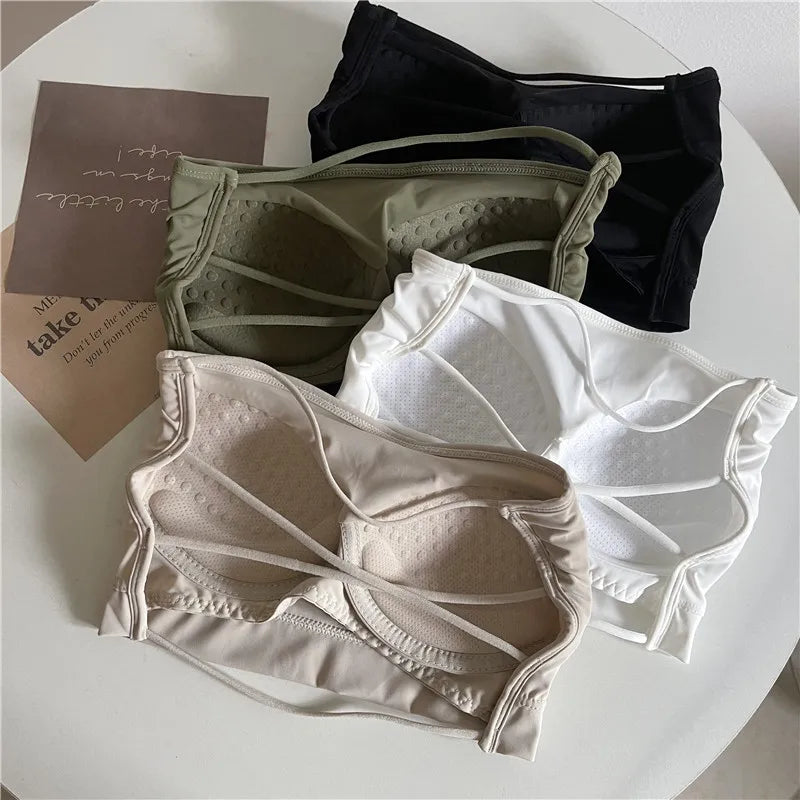 Seamless Tube Top Ice Silk Sexy Wrap Chest for Women Push Up  Bras Strapless Underwear Solid Color  Bralette Lingerie Tops