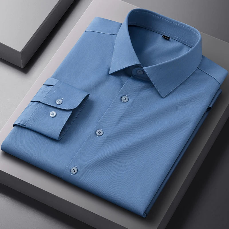 Bamboo Fiber Anti-Wrinkle Mens Shirts Long Sleeve Dress Shirts For Slim Fit Camisa Social Business Blouse White Shirt S-7XL 8XL
