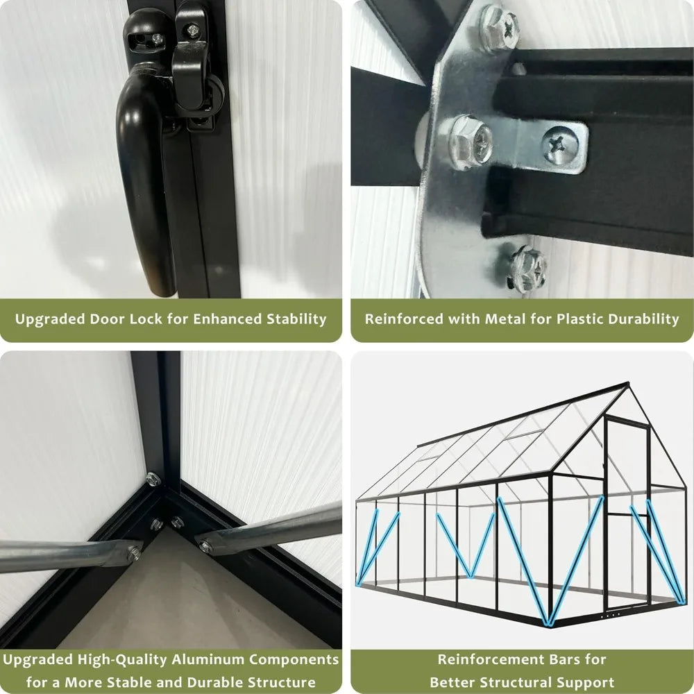 6 x 4 FT Polycarbonate Greenhouse, Winter Greenhouses for Outdoors, Outdoor Greenhouse with Roof Air Vent, Heavy Duty