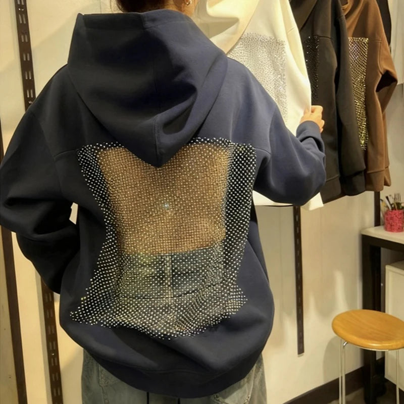 Women's Long Sleeve Patchwork Pullover Hoodie Autumn Winter Fashion Drawstring Loose Zipper Simple Hoodies 2025 Top Streetwear