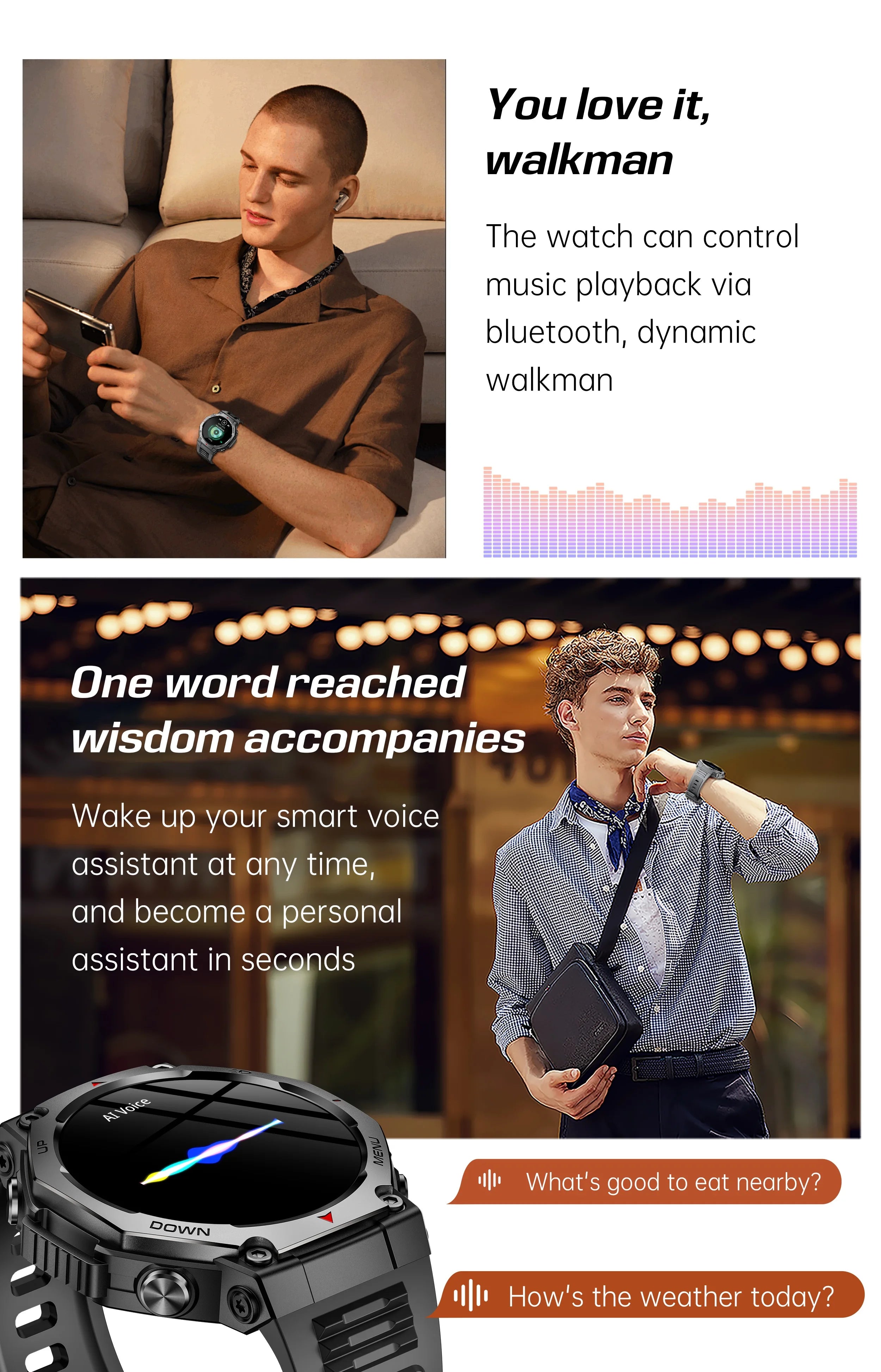 Smartwatch for iPhone Andriod,wireless call dialing,sports mode,incoming call and message push,fitness tracker,health monitoring