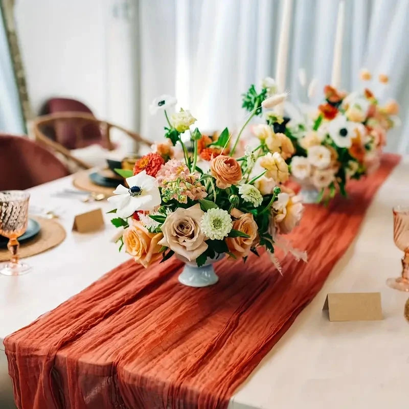 1pc Boho Style Cheesecloth Table Runner - Long Gauze Sheer RomanticTable Runner For Weddings, And Scene Decor Home Decor