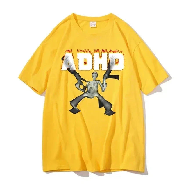 Adhd Skeleton Meme T-shirts Classic Vintage Humor Horror Funny Skull T Shirt Men Women Casual Hip Hop Summer Oversized T Shirt