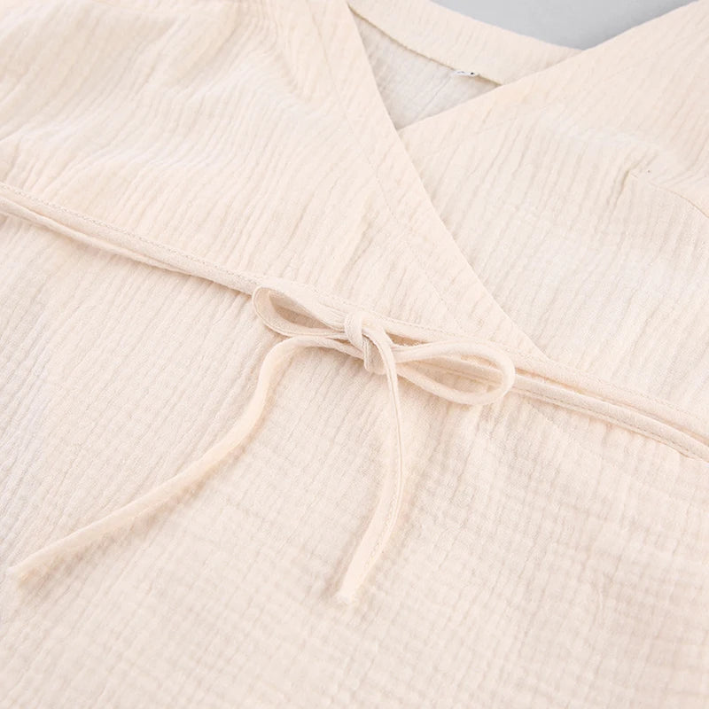 Casual 100% Cotton Gauze Muslin Women'S Dresses Summer Sexy V-Neck Suspender Nightdress Wrap Slit Holiday Beach Party Vestidos
