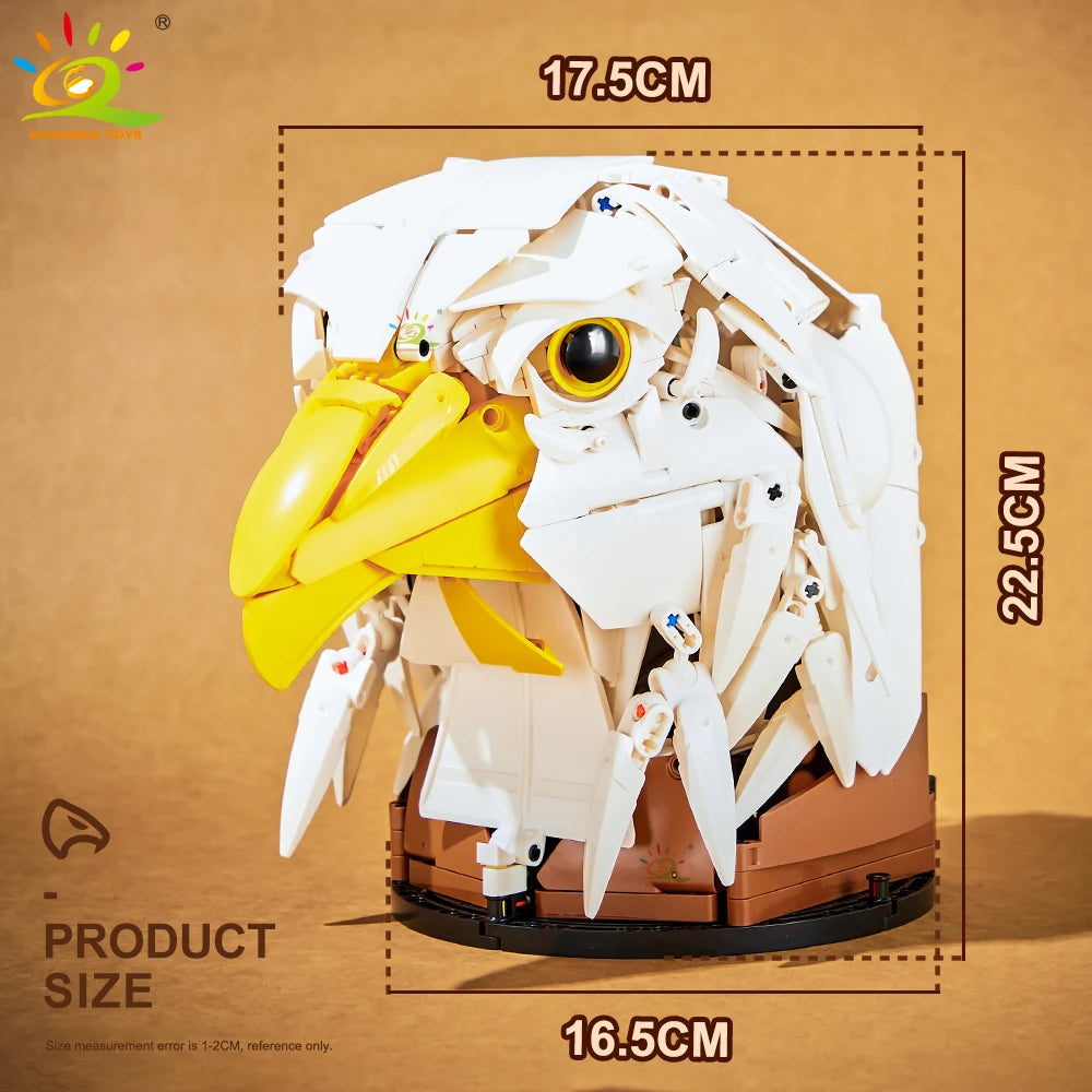 HUIQIBAO MOC Creative Wolf Deer Eagle Head Model Building Blocks Animal Pendant Wall Decor Wall Hanging Sculpture Home Decor Toy