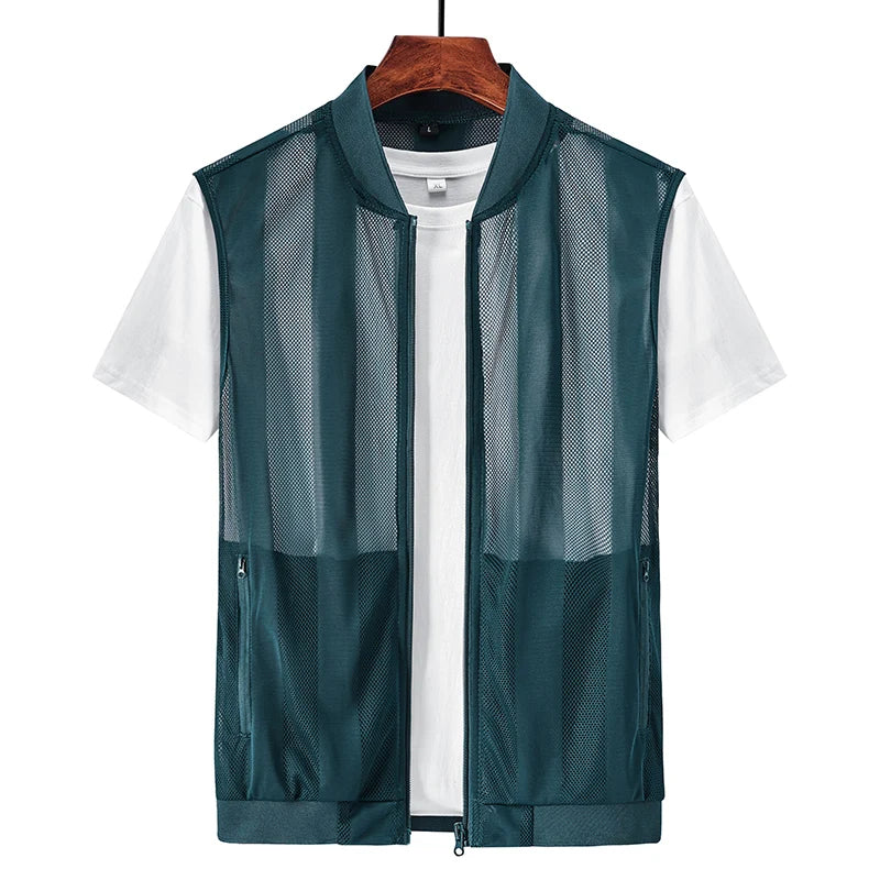 Summer Men Mesh Hollow Waistcoat Breathable Outdoor Sports Coat High-Quality Design Leisure Vest Men