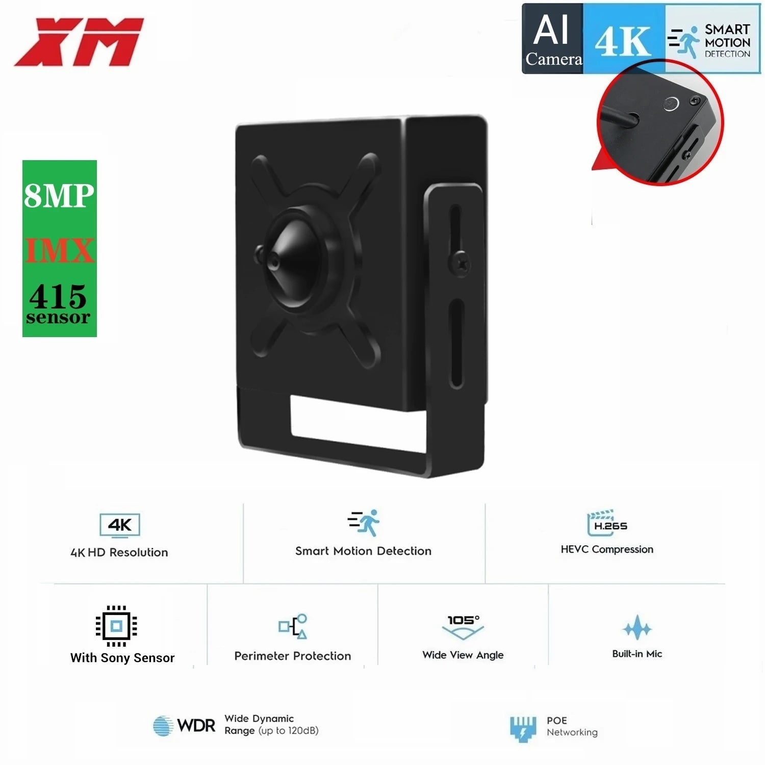 Mini 8MP 6MP 3MP POE Audio IP Camera H.265 IMX415 IMX335 IMX307 CCTV Camera for POE NVR System indoor Home Security Surveillance