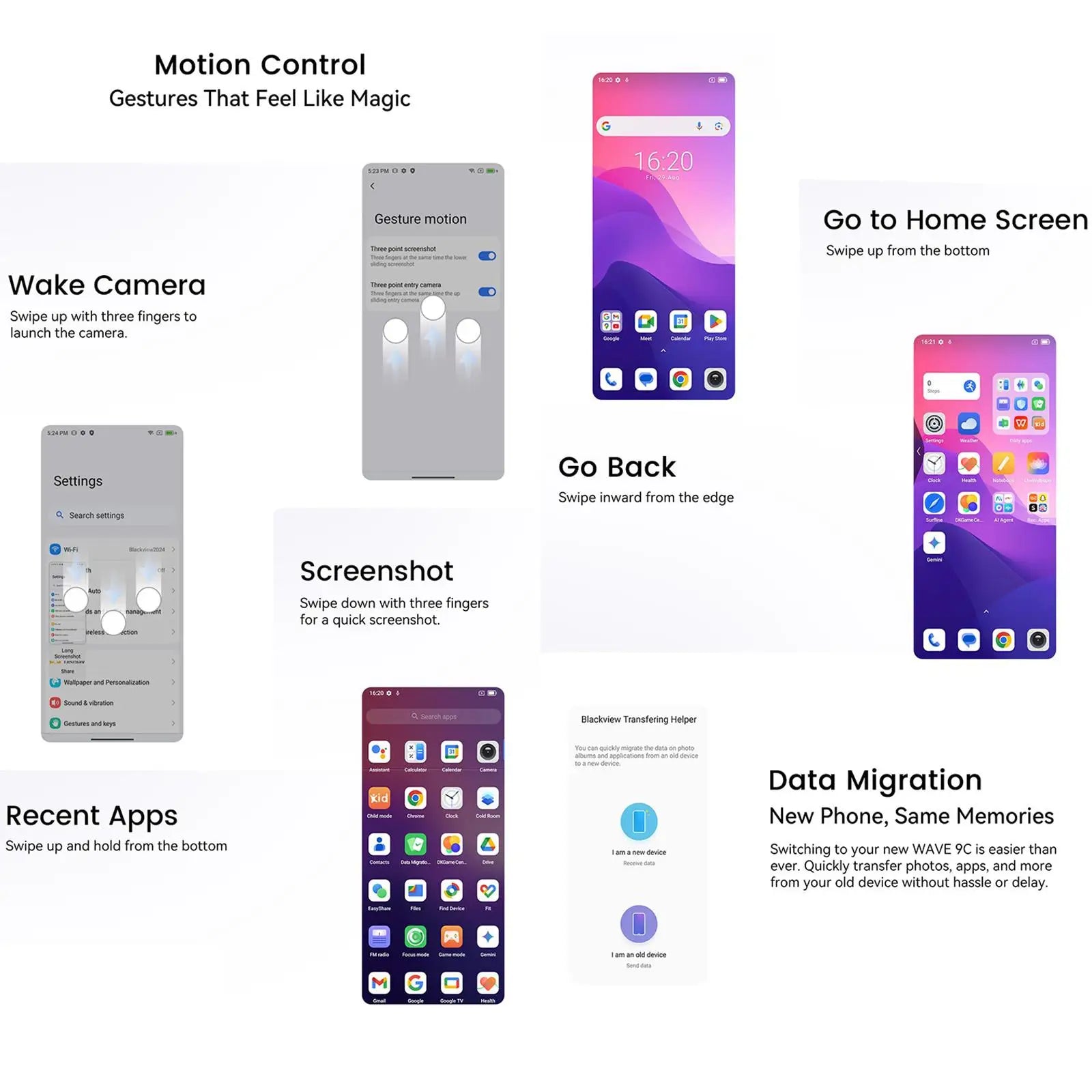Blackview WAVE 9C Smartphone 4GB+128GB 6.56'' Android 15 Unisoc T603 5000mAh 13MP Camera 4G Cellphone