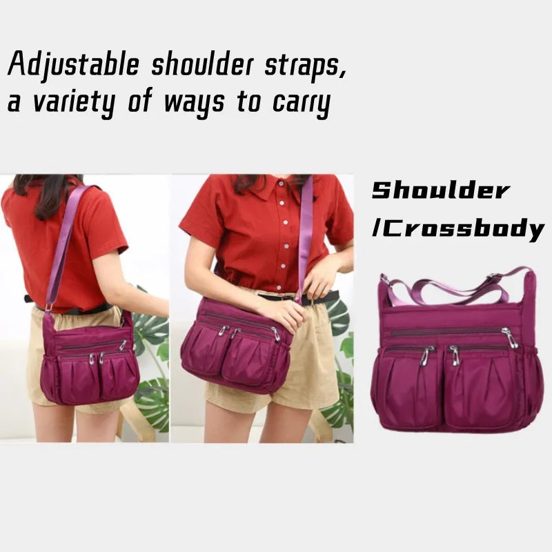 Large Capacity Waterproof Nylon Shoulder Bag Multi-Pocket Crossbody Bag Female Bag Shopping Travel Lady Handbag Leisure Purse