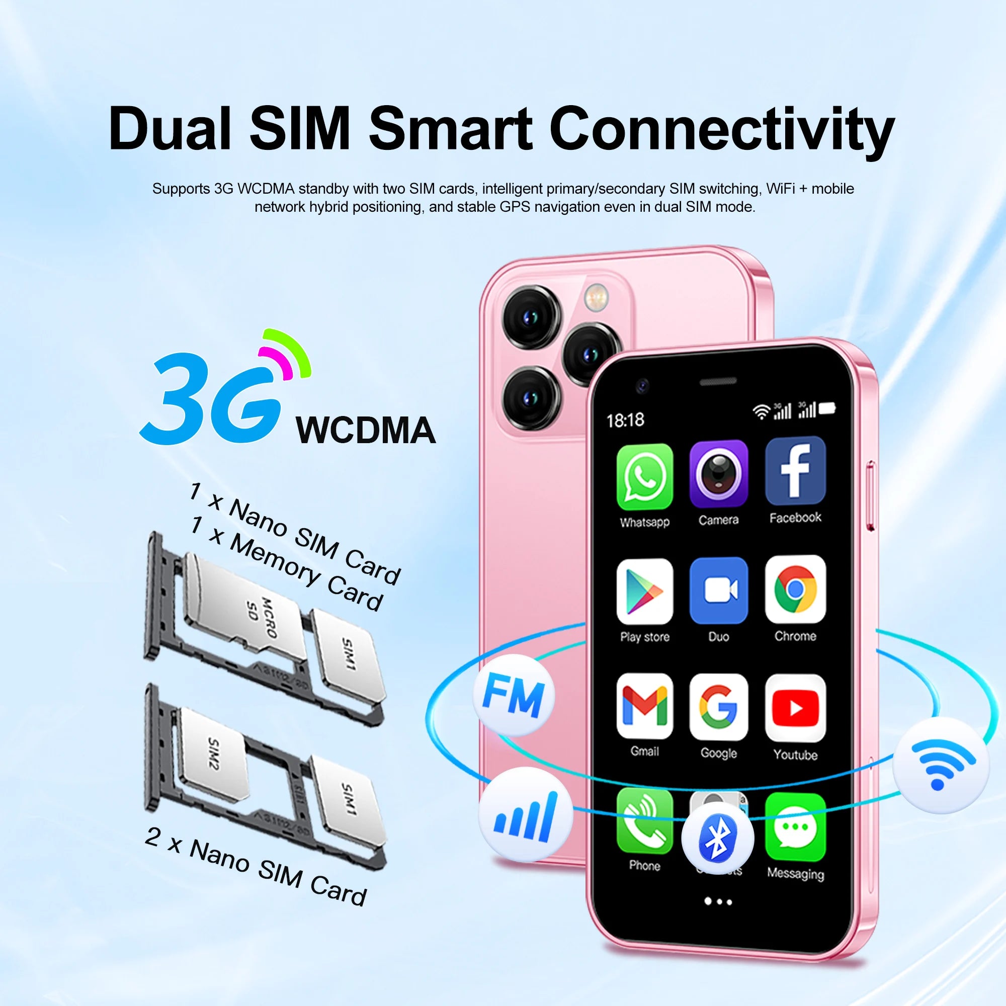 SERVO Mini Smartphone 3.0" Display 2GB+16GB 3G WCDMA Facial Recognition WiFi GPS Play Store Android Smart Phone Dual SIM Standby