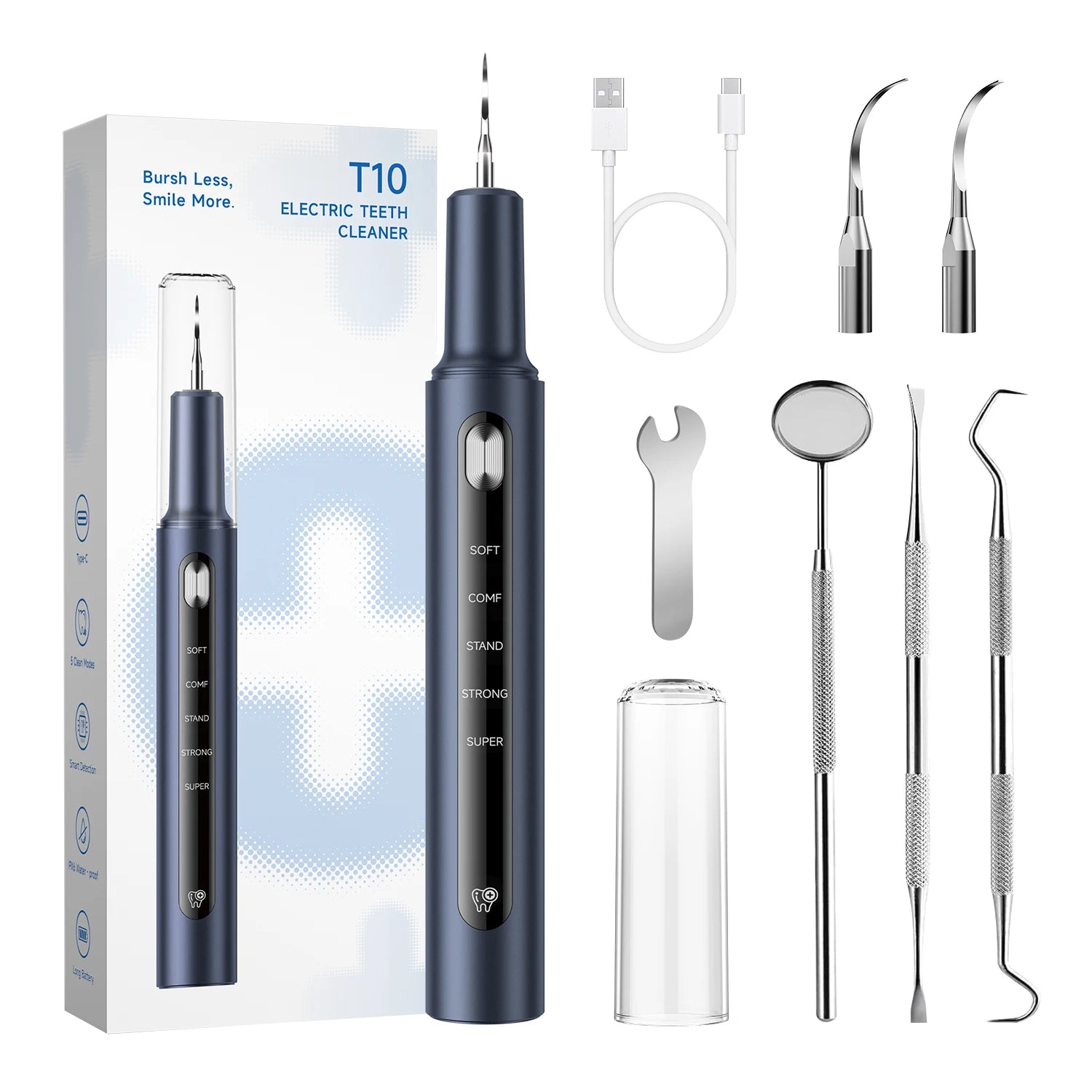 CURVY MOON T10 Ultrasonic Electric Dental Scaler Tartar eliminator Tooth Cleaner Dental Calculus Tooth White Cleaning Tools Set