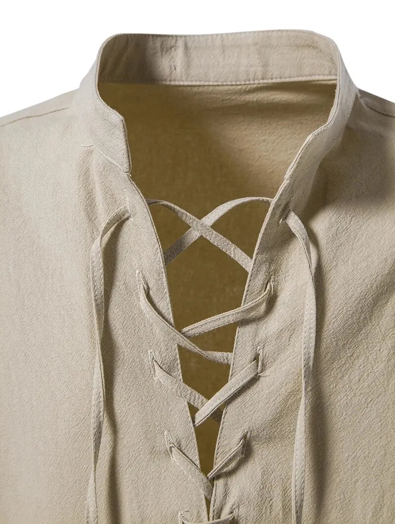 King Billion Men's Shirts Casual Men Cotton Linen Long Sleeve T-shirt Spring Autumn Vintage Shirt US Size Drawstring Neck