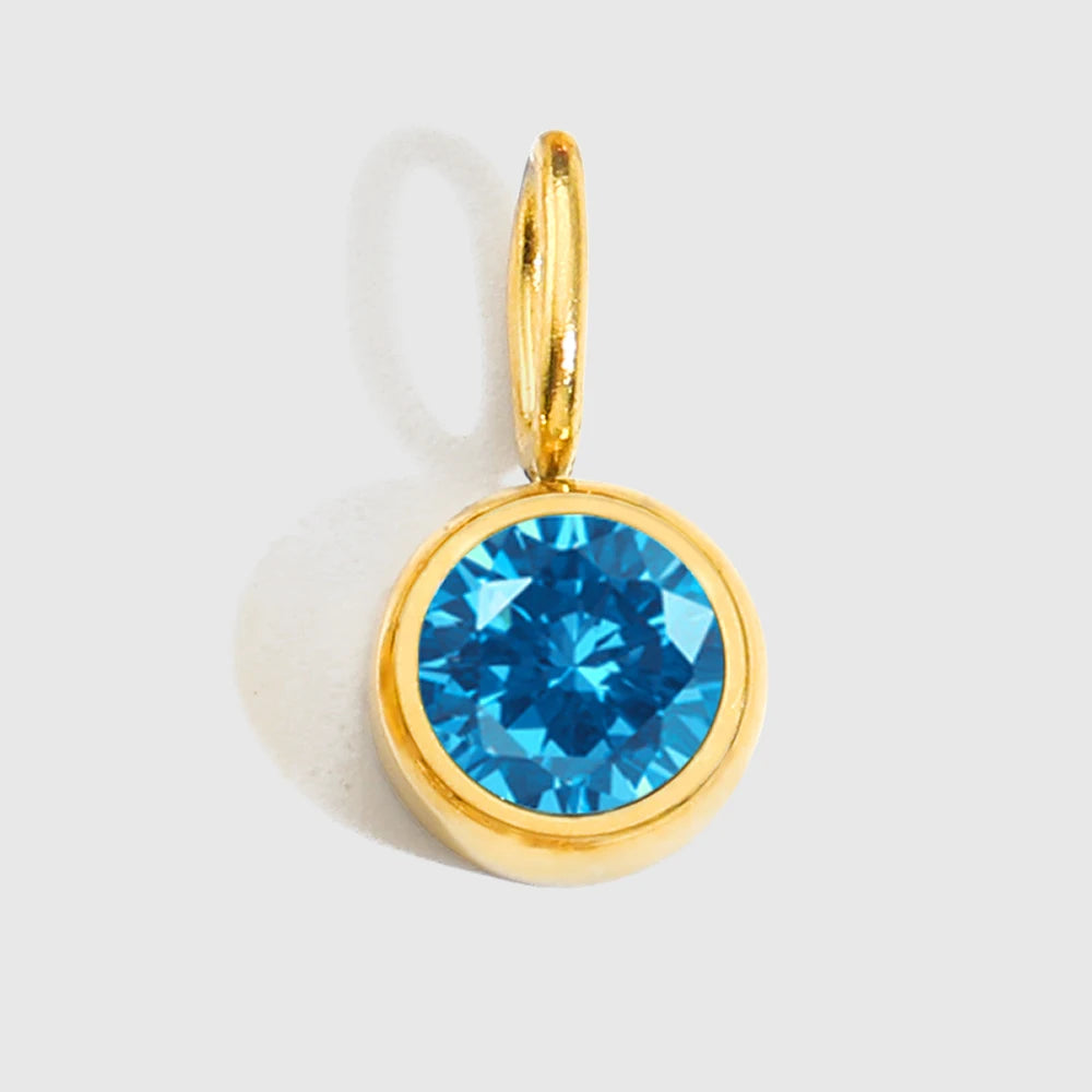 St-Delan Stainless Steel Round Bezel CZ Birthstone Charms Multicolor Crystal Pendant for DIY Jewelry Making