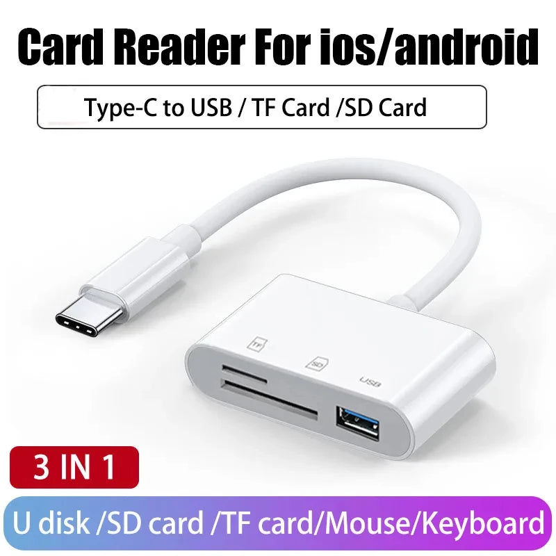 OTG 3 in 1 TF SD Card Reader Data Transmission Splitter Camera Reader Adapter for iPhone 15 14 13 12 11 XR Pro Max XR Android