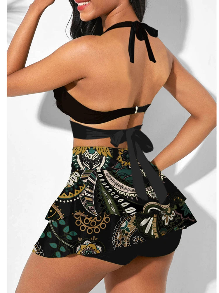 2026 Women Summer Swimsuit Push Up 2 Piece Bikini Set Female High Waist Sports Swimwear With Cover Up Skirt Bathing Suit S-3XL