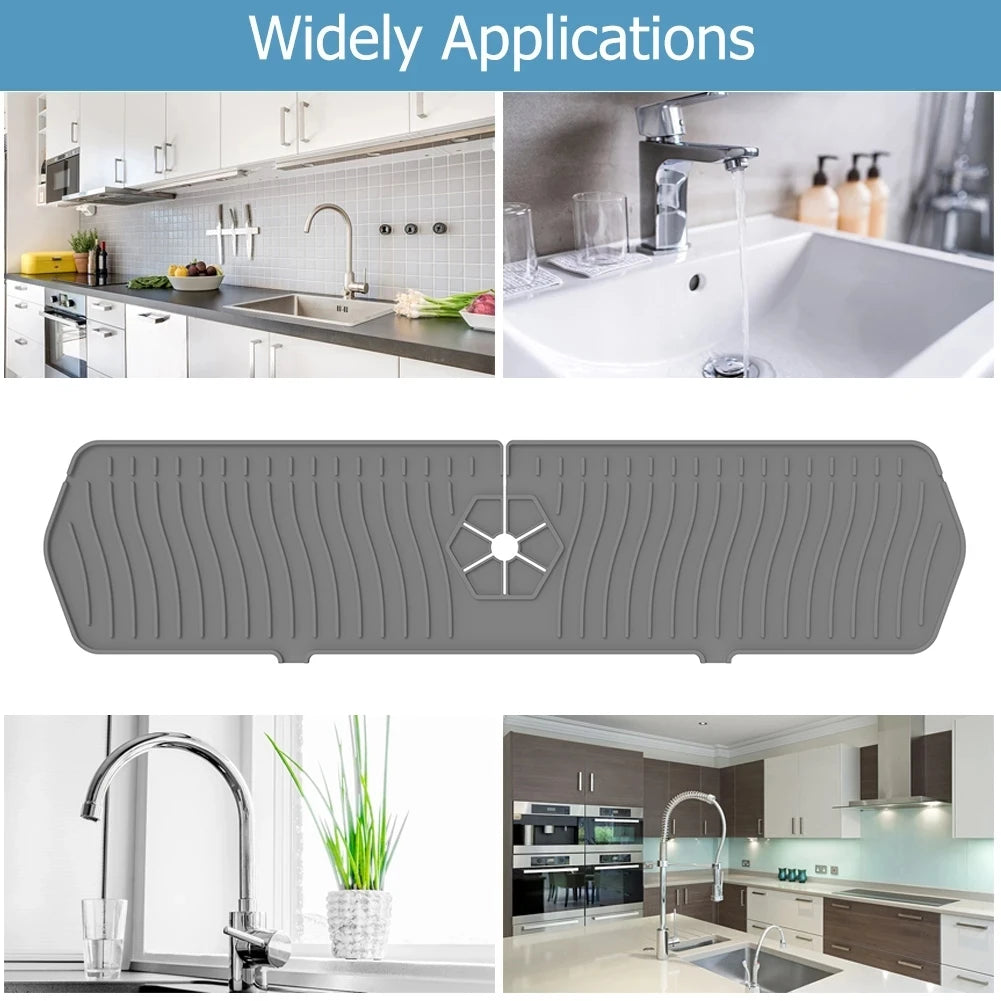 30/24 Inch Silicone Faucet Mat Sink Splash Guard Large Size Faucet Drain Drying Pad Countertop Protector for Bathroom Kitchen