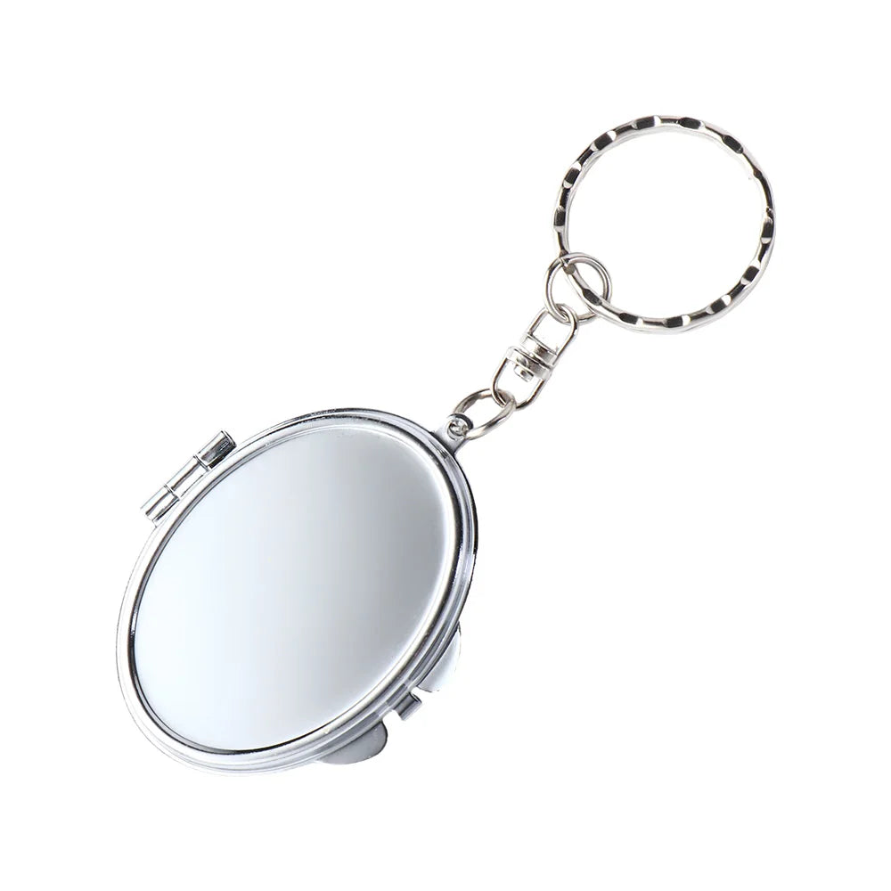 Portable Mini Folding Mirror Key Chain Round Heart Oval Sqaure Shape Pocket Compact Makeup Cosmetic Mirror With Key Ring