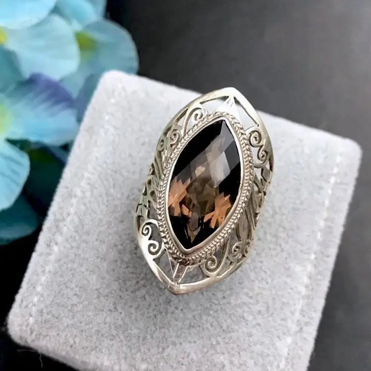 silver 925 Retro Hollow out Ring national style Classic Wide Tea Crystal Men's and rings for women fine Jewelry Gift