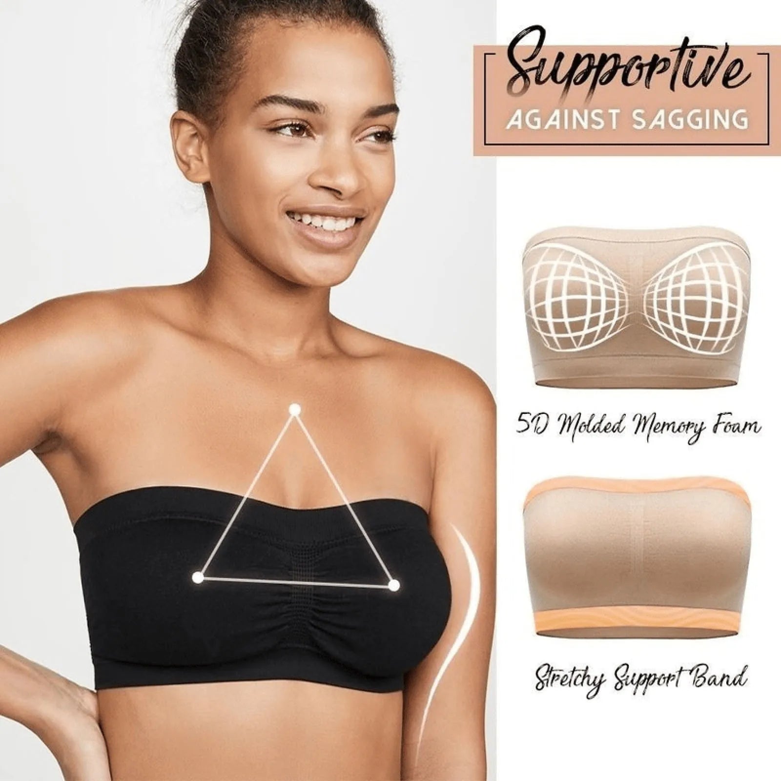 Ladies' Stretch Strapless Bra Fashion Solid Color Invisible Beauty Back Anti-slip Bra Suitable For One-Shoulder Top and Dress