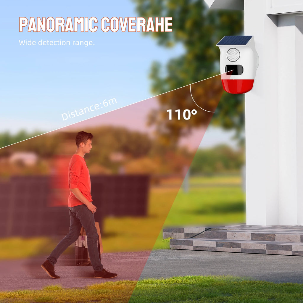 PGST 120dB Solar Independent Alarm Detector PIR Infrared Motion Sensor Siren Horn Home Security Protection Outdoor Waterproof