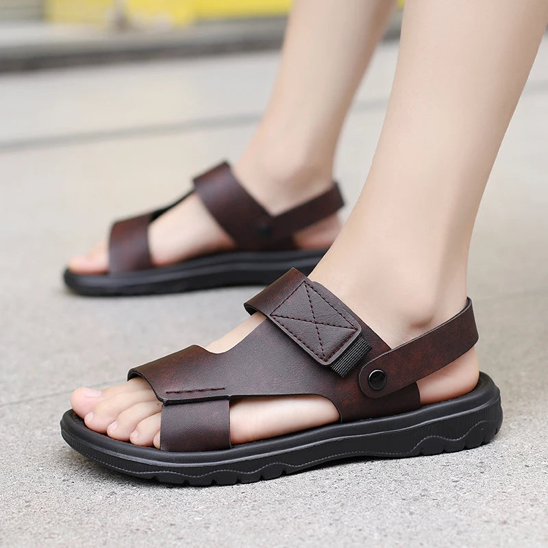 Summer Outdoor Sandals for Men Casual Sport Slippers PU Leather Non-slip Breathable Roman Shoes Beach Flip-Flop Garden Shoes