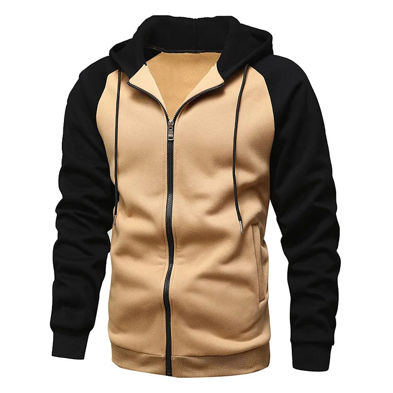 Men's Fleece Hoodies Long Sleeve Sweatshirts for Men Zipper Hooded   Mens Fashion color blocking Sweatshirt Slim Fit Jacket coat