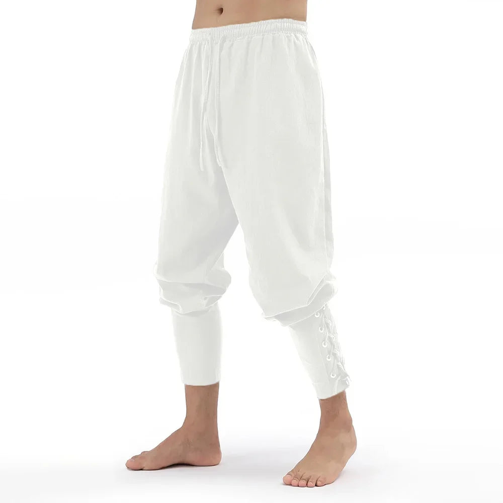 Men's Spring Summer Vintage Men's Medieval Viking Cotton Linen Trousers Halloween Fashion Vintage Men's Bottoms