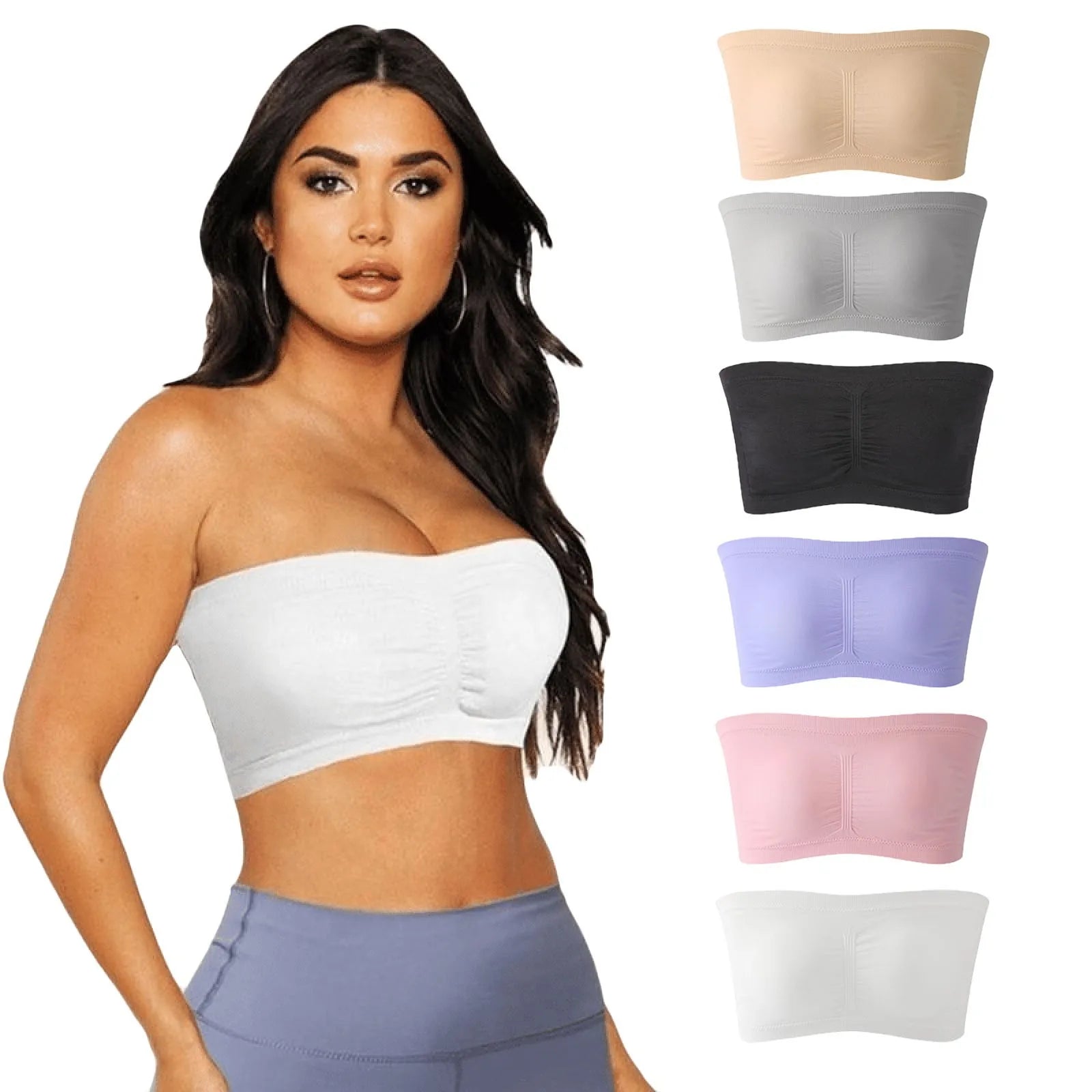 Ladies' Stretch Strapless Bra Fashion Solid Color Invisible Beauty Back Anti-slip Bra Suitable For One-Shoulder Top and Dress