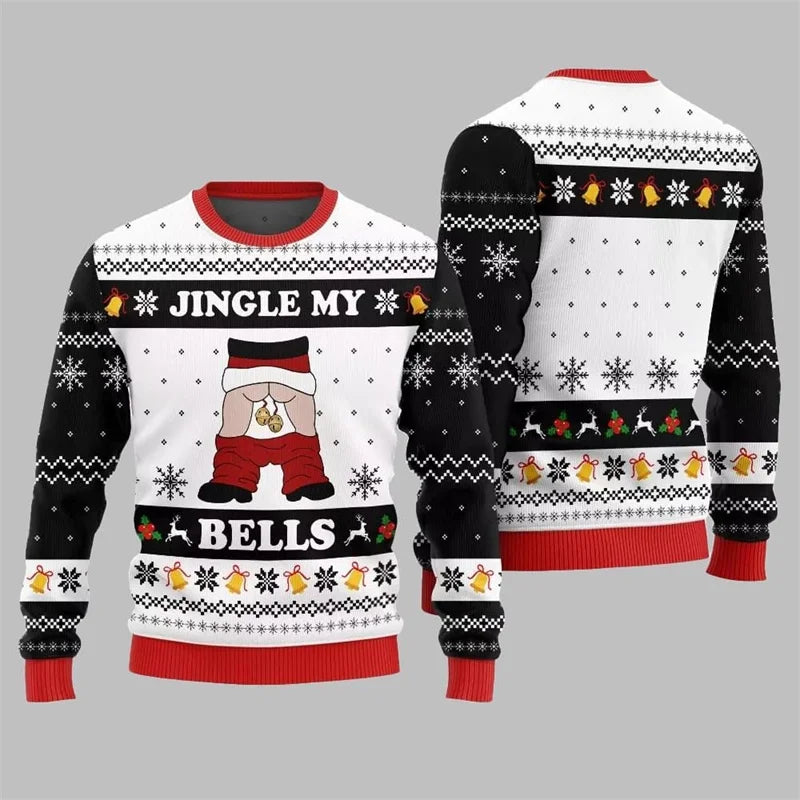 Jingle My Bells Ugly Christmas Sweater For Men Beer Party Print Santa Claus Pullover Sweatshirt Snowman Alpaca Pattern Sweater