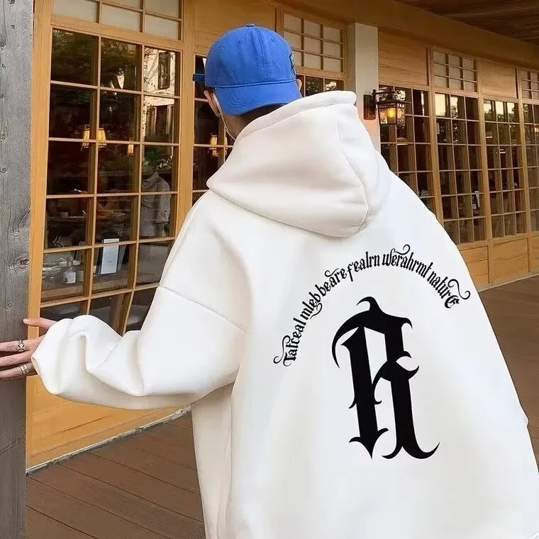 【M-8XL Hoodies】Men Oversized Hoodie Loose American retro gothic letters R Print Couple Hoodies