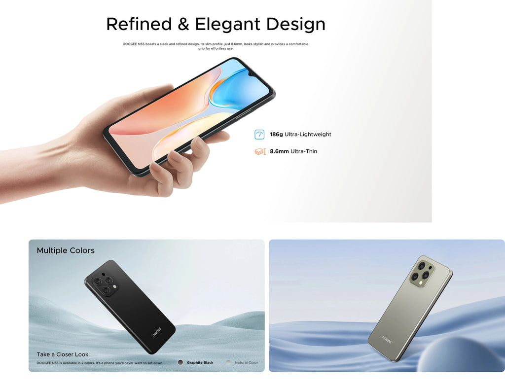 DOOGEE [N55] Smartphone 5G 6.56 "90Hz IPS Screen Telephone Portable 4GB+128GB Triple 13MP Camera 5150mAh Android 14 Mobile Phone