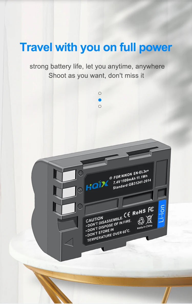 HQIX for Nikon D50 D70 D70S D80 D90 D100 D200 D300 D300S D700 Camera EN-EL3E Charger Battery
