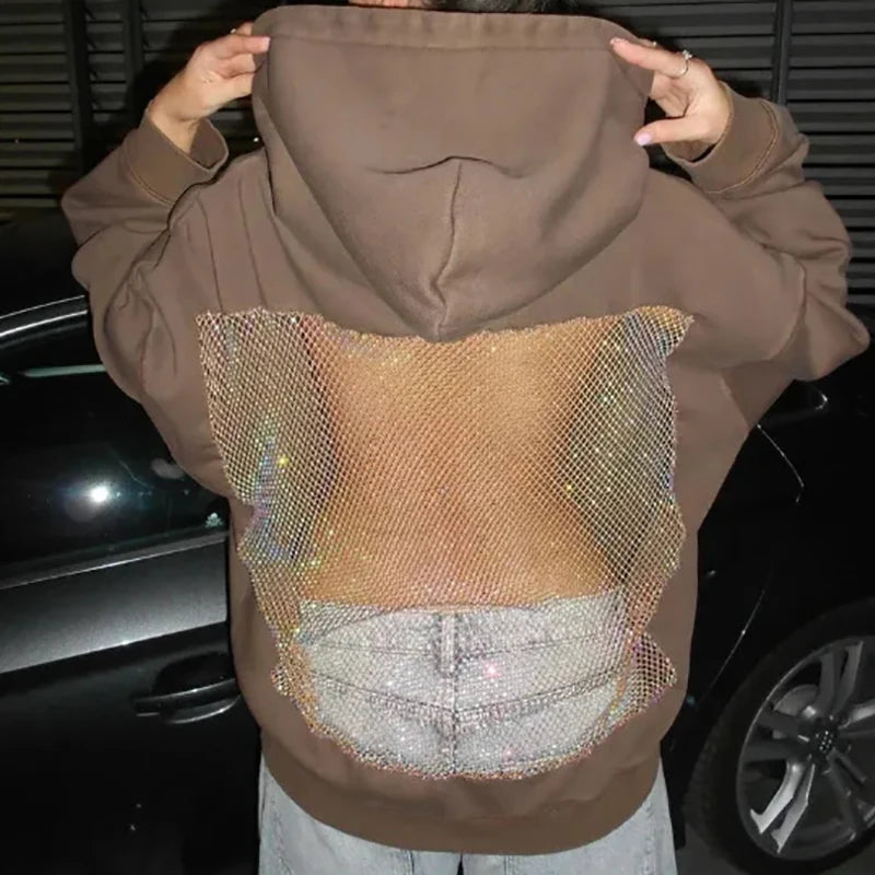 Women's Long Sleeve Patchwork Pullover Hoodie Autumn Winter Fashion Drawstring Loose Zipper Simple Hoodies 2025 Top Streetwear