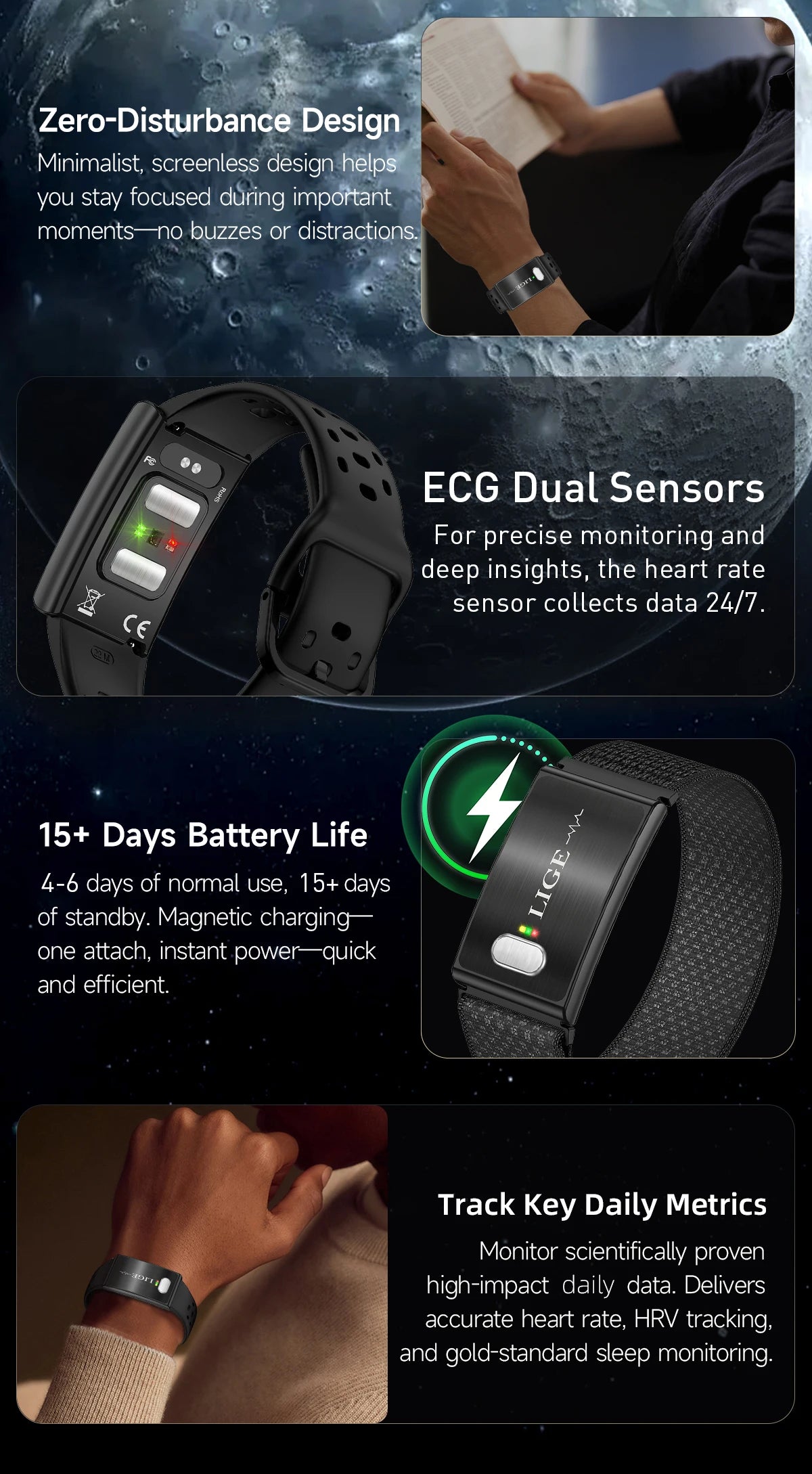 LIGE Fitness Tracker ECG+PPG SpO2 Sport Smart Bracelet Body Fat BMI Heart Rate Blood Pressure Monitor Pedometer Smartwatch Band