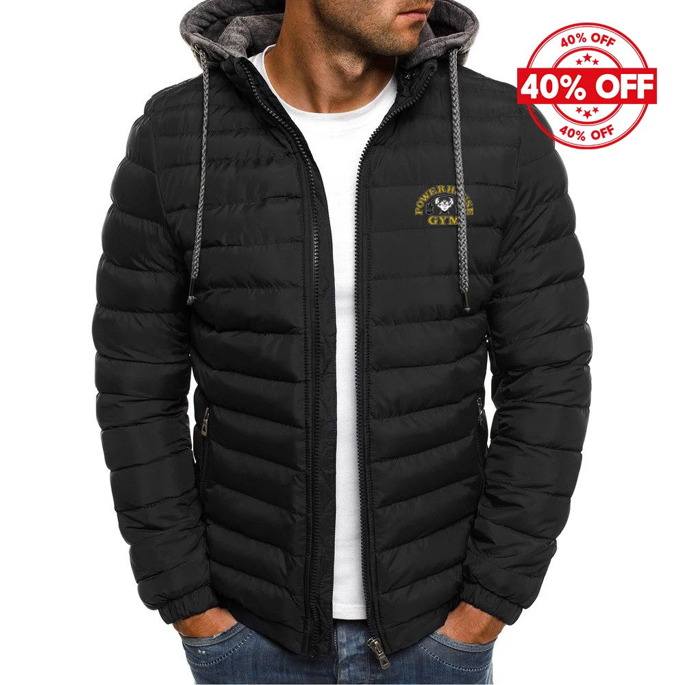 2025 Autumn And Winter Man's Solid Color Fashion Hoodies Coat Powerhouse Gym Logo Logo Print Cold-Proof Cotton-Padded Jacket
