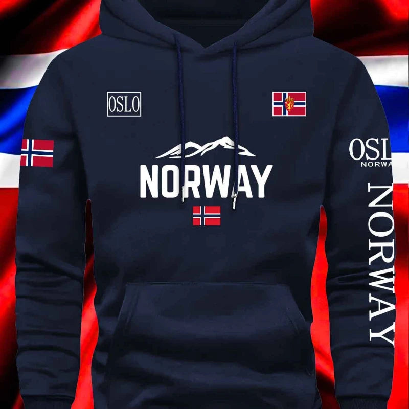 NORWAY printing Autumn winter models Men's Fleece windproof Warm Cotton Oversized Hoodie Outdoor Commuter Men's High Elastic top