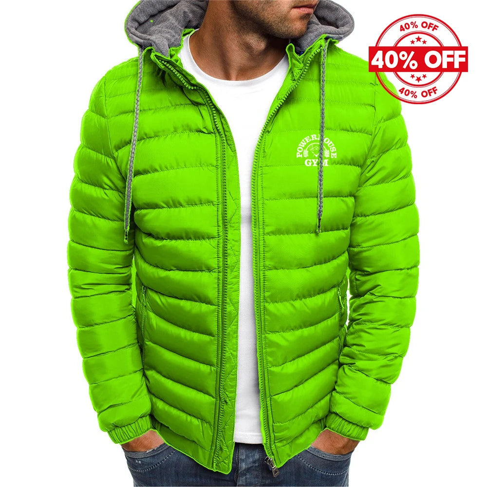 2025 Autumn And Winter Man's Solid Color Fashion Hoodies Coat Powerhouse Gym Logo Logo Print Cold-Proof Cotton-Padded Jacket