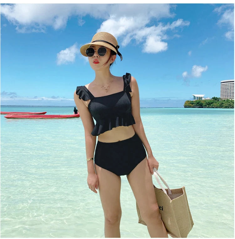 High Waist Women's Bikini Set Padded Ruffle Biquini Suit Two Pieces Swimwear Swimsuit High Quality Beach Suit 2023
