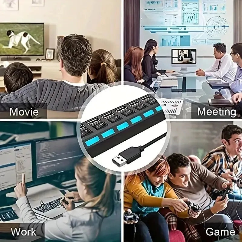 Hoëspoed 4/7 Poorte USB HUB 2.0 Adapter Uitbreider Multi USB-verdeeler Meervoudige verlenger met LED-lampskakelaar vir rekenaar skootrekenaar
