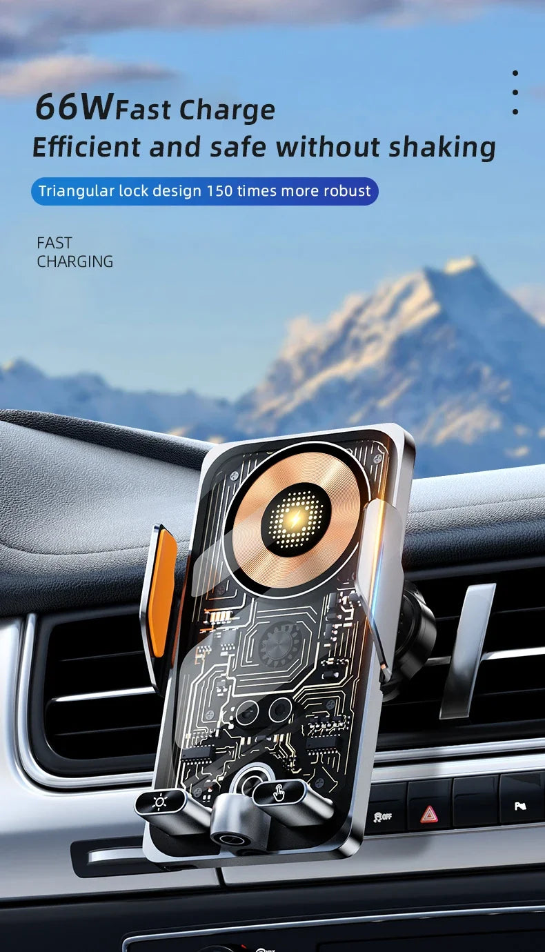 Car-mounted smartphone holder - Automatically detects air outlet. Supports 15W/66W wireless fast charging. Rotatable
