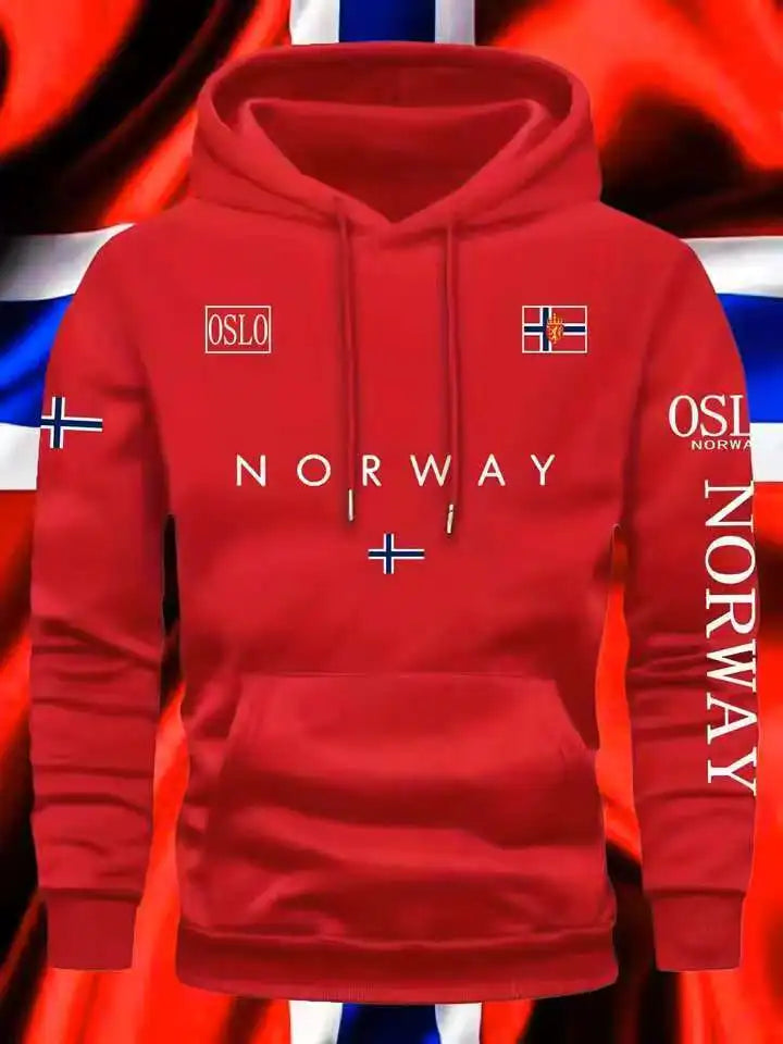 NORWAY printing Autumn winter models Men's Fleece windproof Warm Cotton Oversized Hoodie Outdoor Commuter Men's High Elastic top