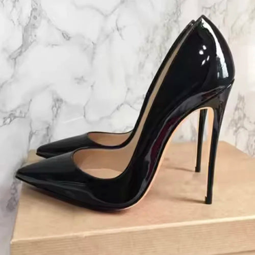 12cm 10cm Thin High Heels Sexy Patent Leather Pointed Toe Comfortable Stilettos Celebrity For Pumps OL Black dress Shoes Ladies
