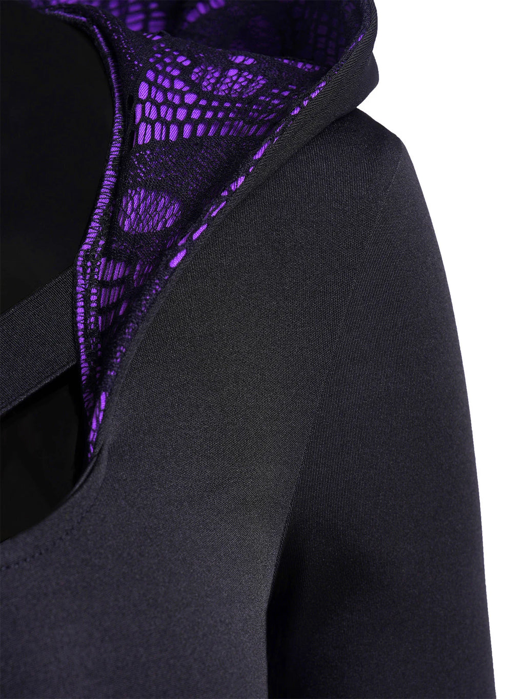 Women's Hoodie Dresses Halloween Skull Lace Patchwork O Ring Grommet Decor Hooded Dress Contrast Long Sleeve High Low Dress
