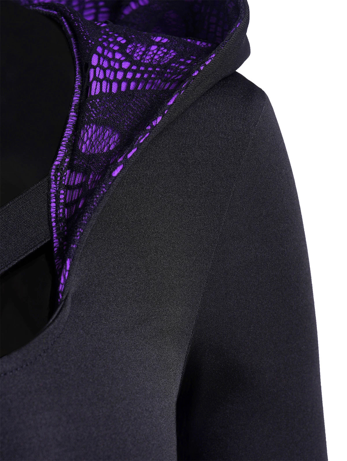 Women's Hoodie Dresses Halloween Skull Lace Patchwork O Ring Grommet Decor Hooded Dress Contrast Long Sleeve High Low Dress