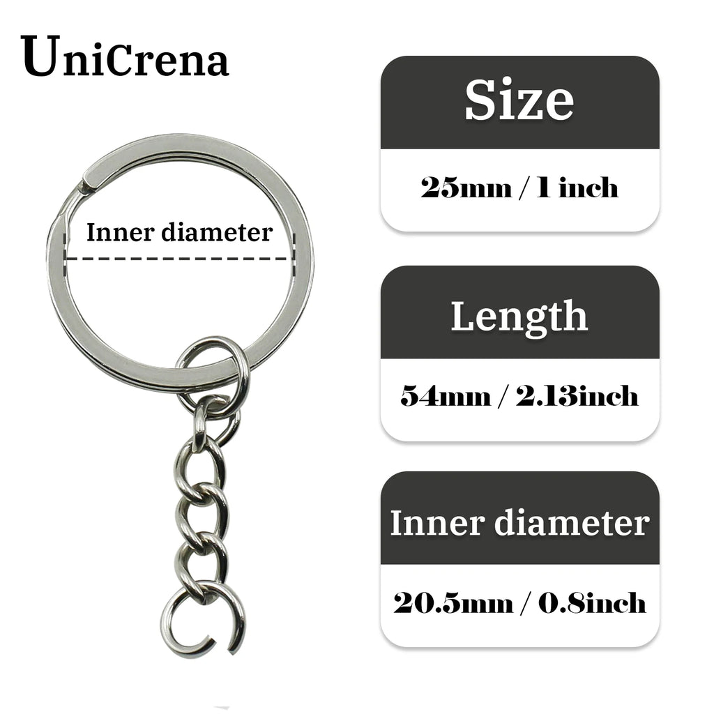 UniCrena Split Ring with Chain Stainless Steel Key Ring Keychain Connector for DIY Crafts, Jewelry Making, Dog Tag Bulk Supplie