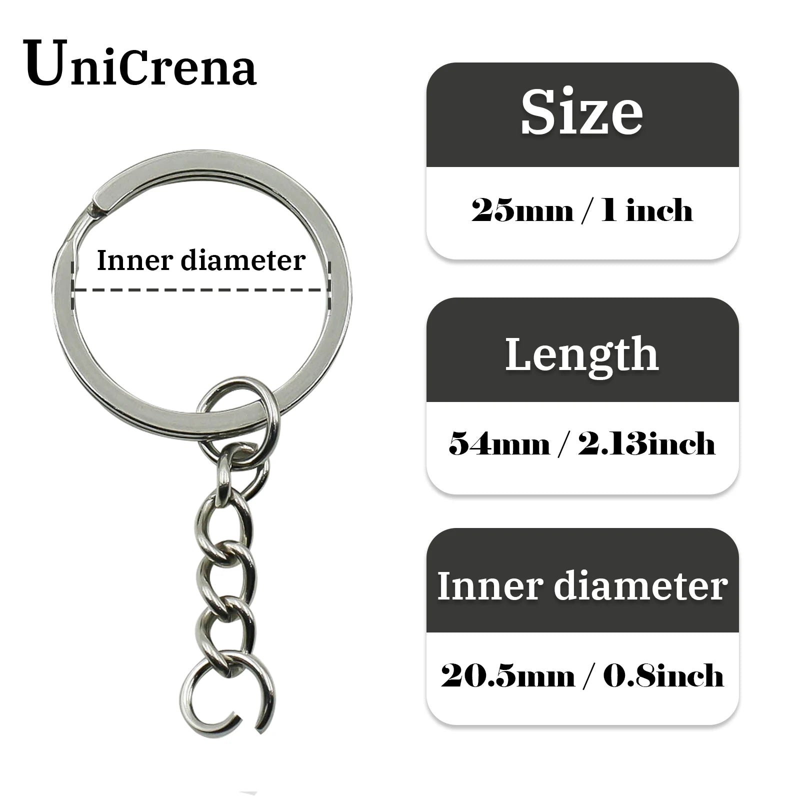 UniCrena Split Ring with Chain Stainless Steel Key Ring Keychain Connector for DIY Crafts, Jewelry Making, Dog Tag Bulk Supplie