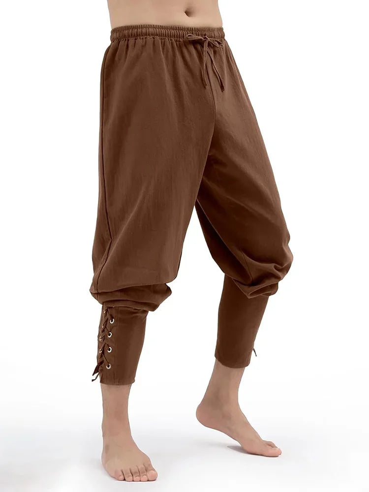 Men's Spring Summer Vintage Men's Medieval Viking Cotton Linen Trousers Halloween Fashion Vintage Men's Bottoms