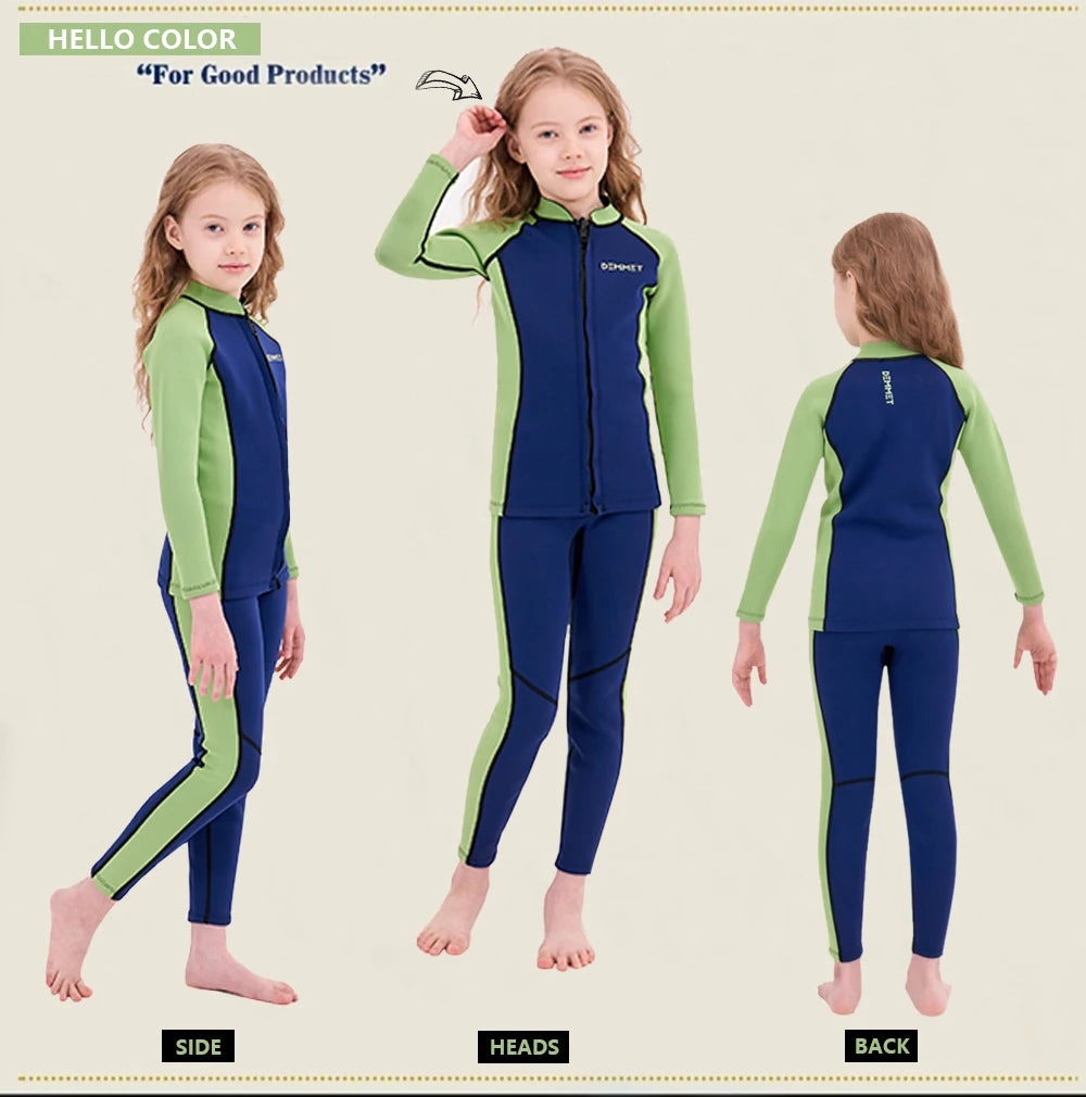 Kids Neoprene Diving Surfing Suit Split Long Sleeve Wetsuit Girls Thick Swimsuit Boys Rash Guards Swimwear Keep Warm Clothes
