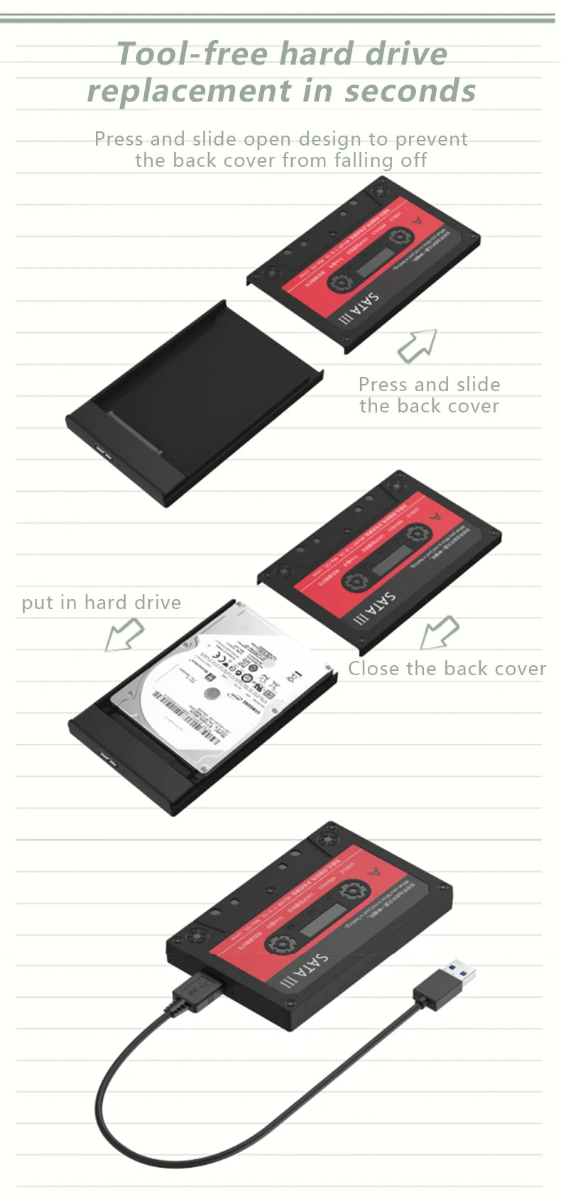 UTHAI T46 New 2.5" External Hard Drive Enclosure, USB 3.0 SATA 5Gbps HDD & SSD  Tape Enclosure UASP for PC Notebook