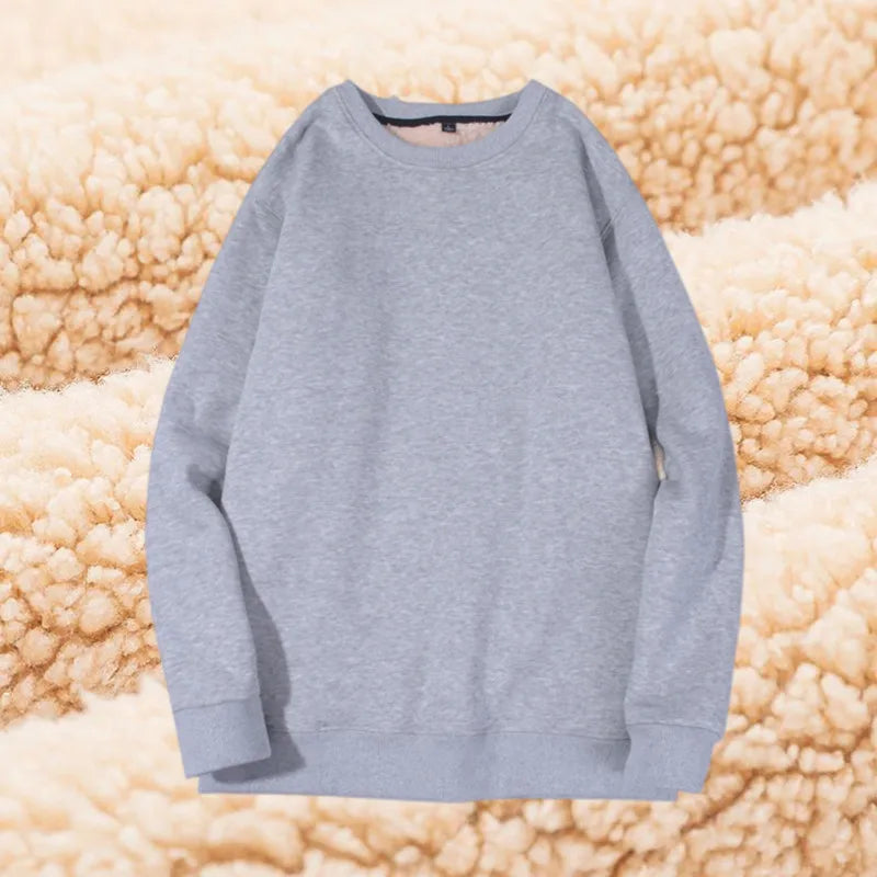 Lamb Velvet Hoodie Men's Thickened Fleece round Neck Casual Versatile Teenage Warm Top Lamb Velvet Jacket Winter Fashion